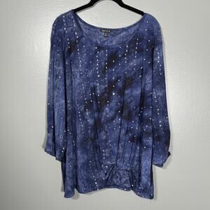 Sami & Jo Women's Blue Boho Sequin Tie Dye Twist Front Top - Size XL - Dopamine